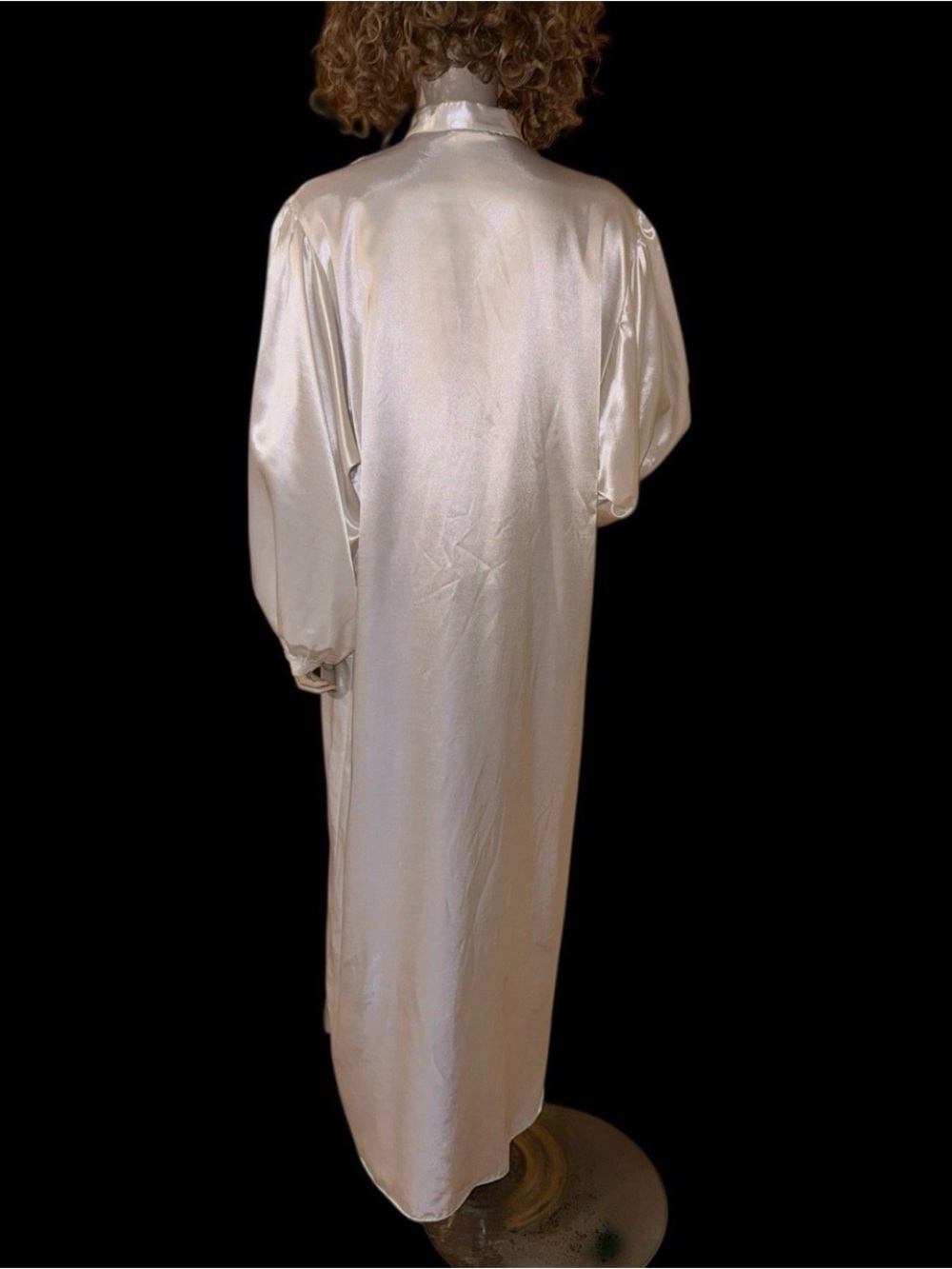 Vintage Ilise Stevens Nightgown White Satin Flannel Lined Lace Billow Sleeves L - Picture 6 of 8